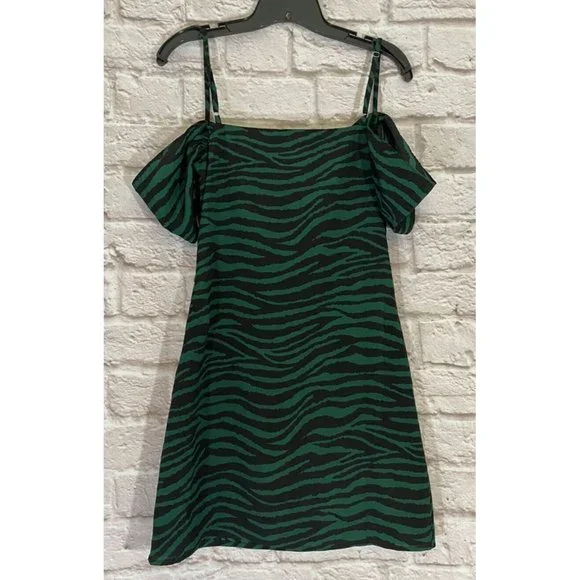 NEW Nasty Gal We'll See you Cowl Zebra Mini Dress 6 Green Black Polyester 9274 - Picture 3 of 9